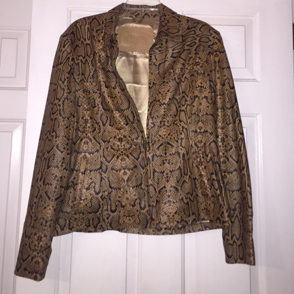 Snake print leather jacket