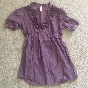 Purple Ruffle V Neck Blouse
