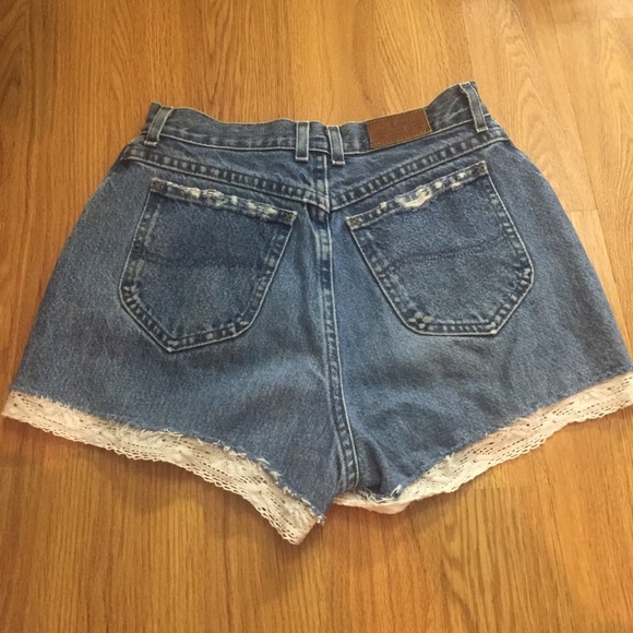 High Waisted Ripped jean shorts w/ lace trim - Picture 2 of 3