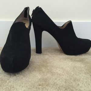 Steven black suede platform booties