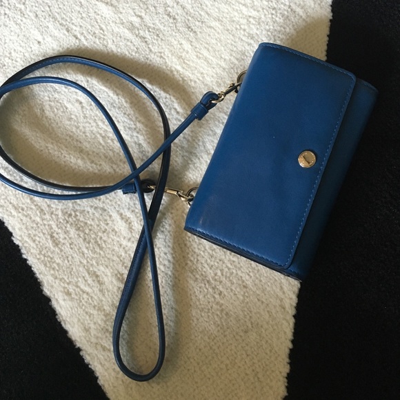 Coach blue wallet on a strap