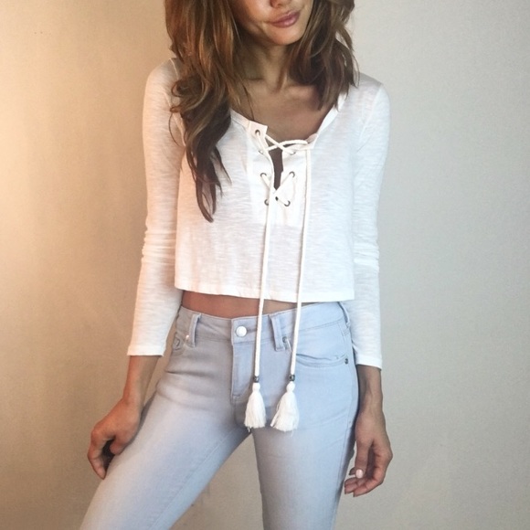 • Last Item • Cutest White Lace Up Top - Picture 3 of 4