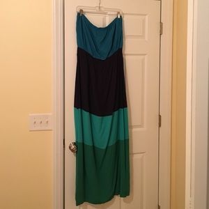 GAP Factory Color Block maxi, strapless dress