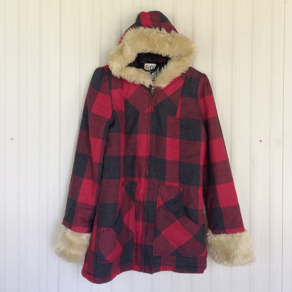 Roxy Red & Black Plaid Parka