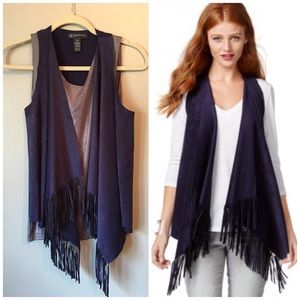 Like New Faux-Suede Navy Blue Fringe Vest