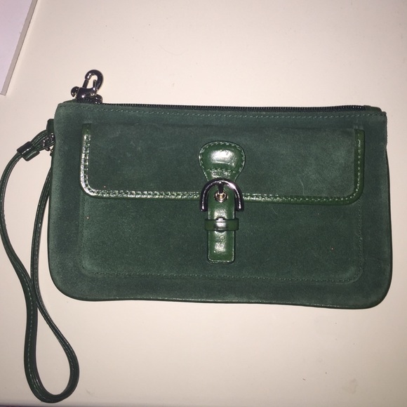 Green Coach microsuede wristlet!