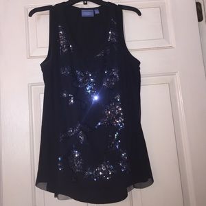 Black tank with navy blue sequence