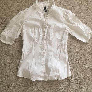 White Button Down Blouse with Ruffles