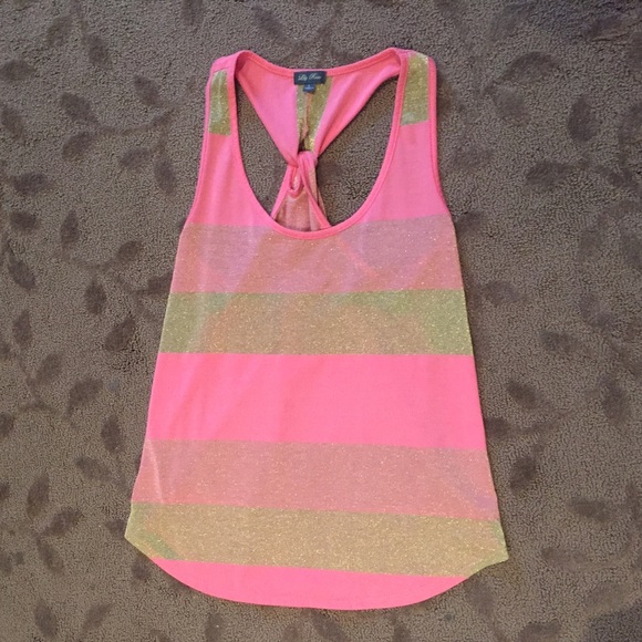 Super Cute Coral and Gold Top with Cool Hot Back