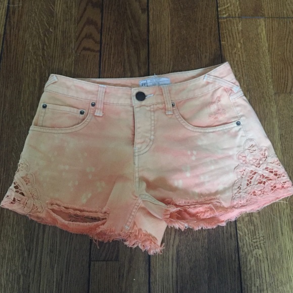 Free People Crochet Distressed Denim Shorts Torn