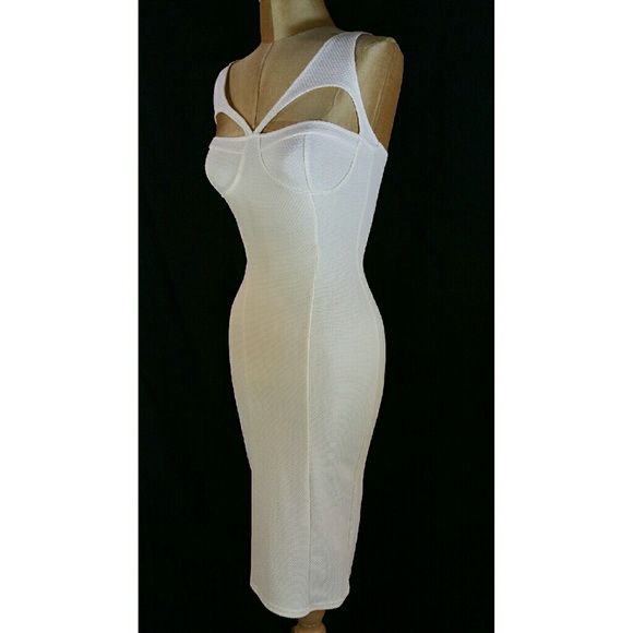 Oh My Love cream harness midi bodycin dress sz xs