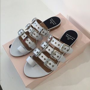 Laurence Dacade White Buckle Sandals, Size 7.5