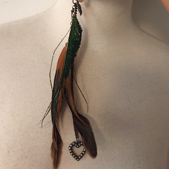 Earring one Pc feathers peacock hearts hand made