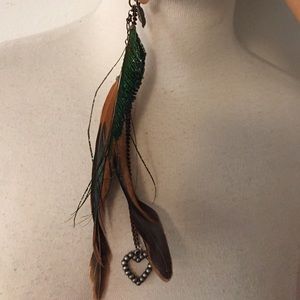 Earring one Pc feathers peacock hearts hand made