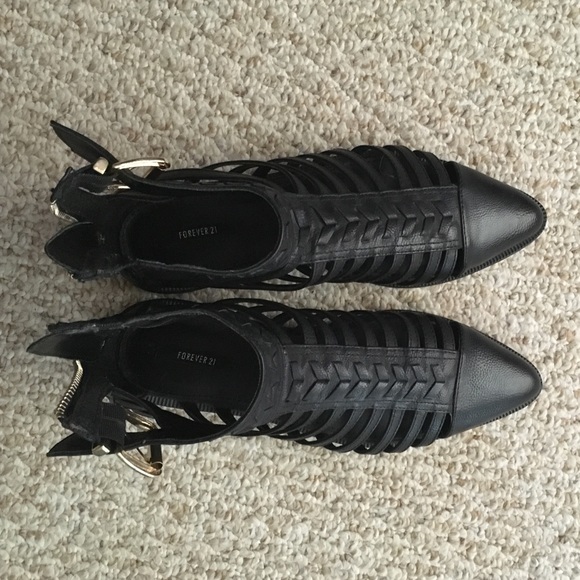 Black caged booties