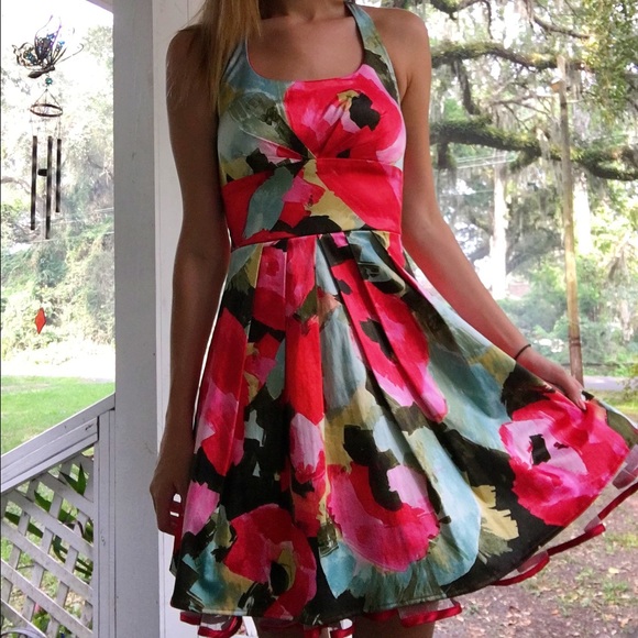 Floral Halter Homecoming Dress