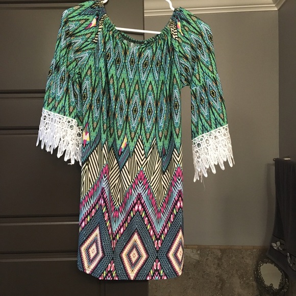 VERY colorful stretchy top with lace