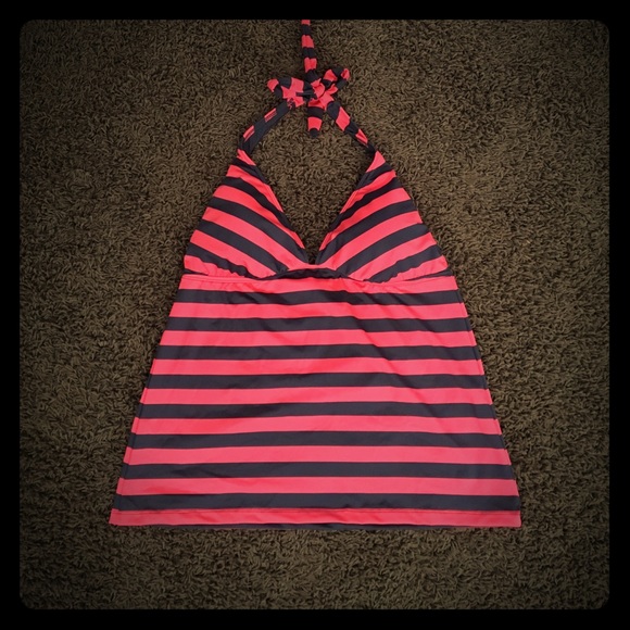 Coral and grey halter tankini