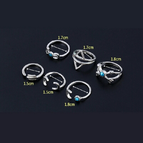 Silver & Turquoise Midi Rings 6pcs Set - Picture 3 of 4