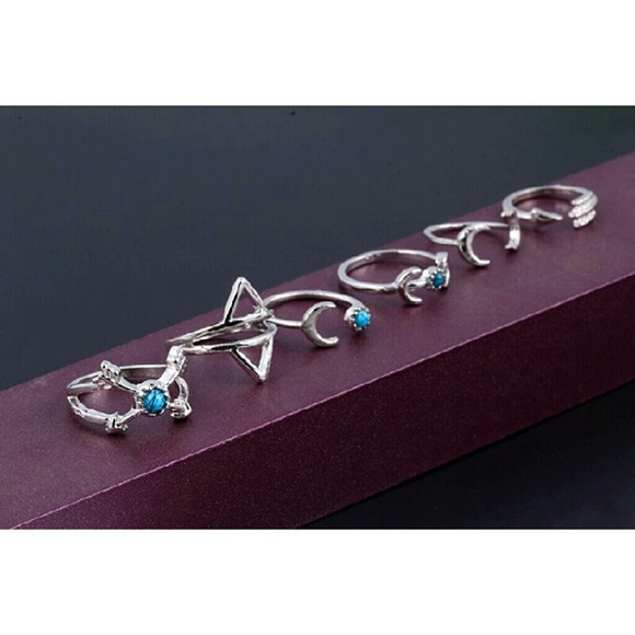 Silver & Turquoise Midi Rings 6pcs Set - Picture 4 of 4