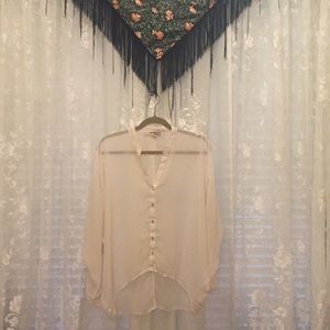 long sleeve top / white patterned sheer