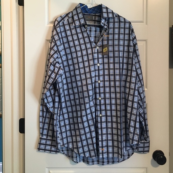 Thomas Dean NWT Blue Plaid Men's Dress Shirt