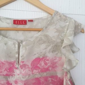 Elle Pink and Cream Top with Flutter Sleeves