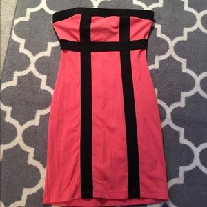Beautiful salmon and black strapless dress