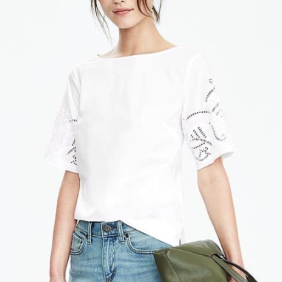 Banana Republic White Embroidered Sleeve Top - Picture 1 of 4