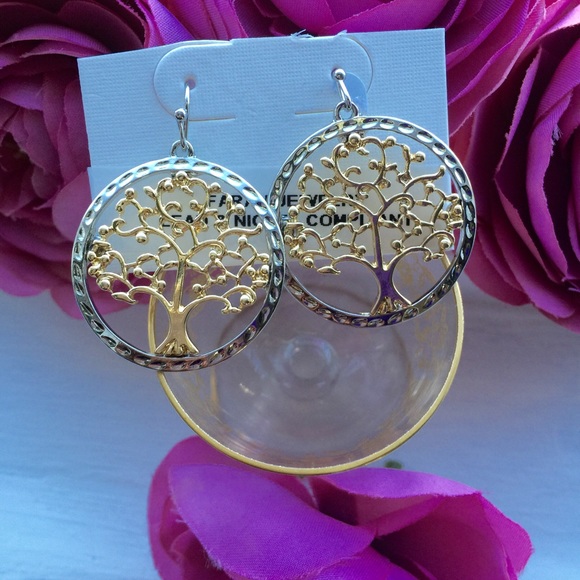 Two Tone Tree of Life Earrings - Picture 1 of 2