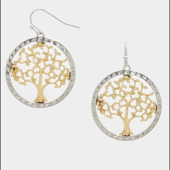 Two Tone Tree of Life Earrings - Picture 2 of 2