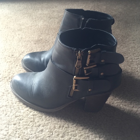 Black faux leather booties