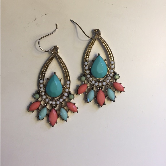 Gold, turquoise, coral earrings