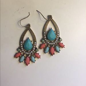 Gold, turquoise, coral earrings