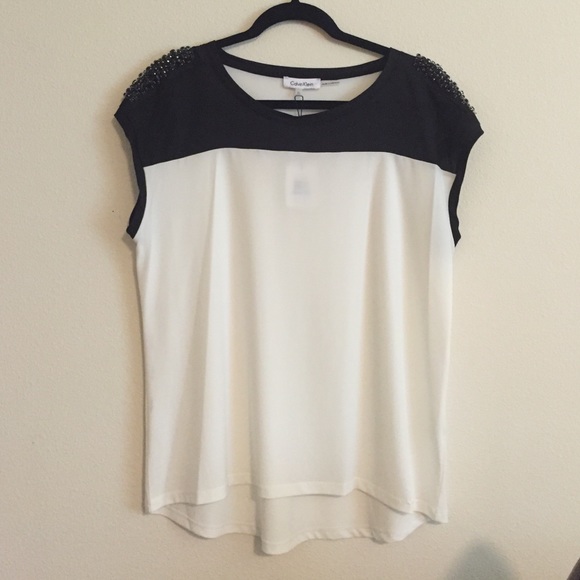 CK shoulder embellished sleeveless top