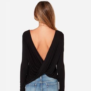 Criss cross long sleeve crop top in Black
