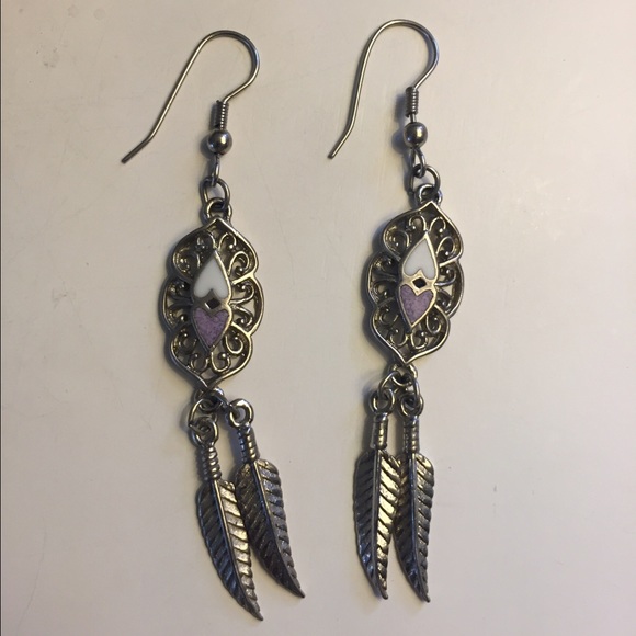 Silver tribal earrings with heart detail