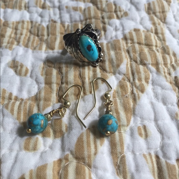 Turquoise butterfly ring and earrings
