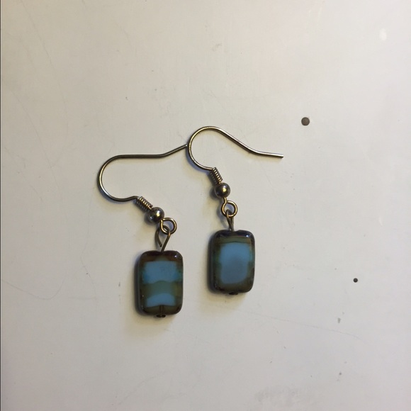 Blue, green and gold gemstone earrings
