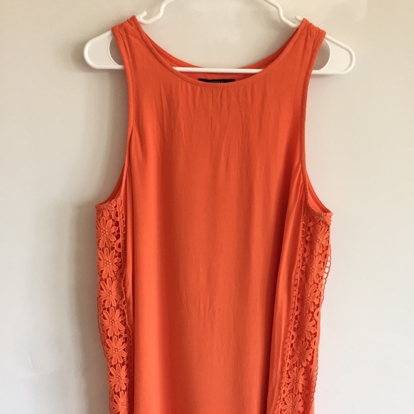 Orange tank dress with crochet detail at sides