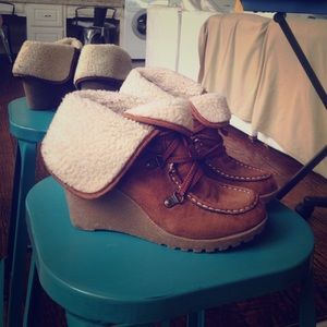Moccasin-style faux fur lined wedges! *worn twice