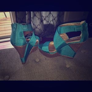 Turquoise BCBG wedge sandals