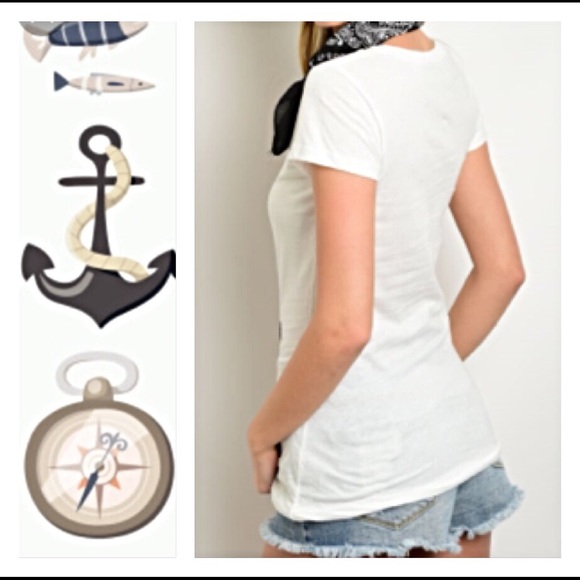 Come Sail Away Anchor T-shirt Tee Ivory Black L - Picture 3 of 3