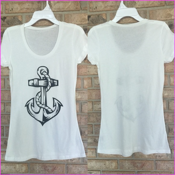 Come Sail Away Anchor T-shirt Tee Ivory Black L - Picture 2 of 3