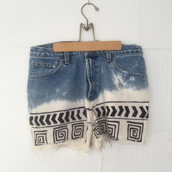 Aztec Tribal Cut-off Denim Shorts Beachy Festival
