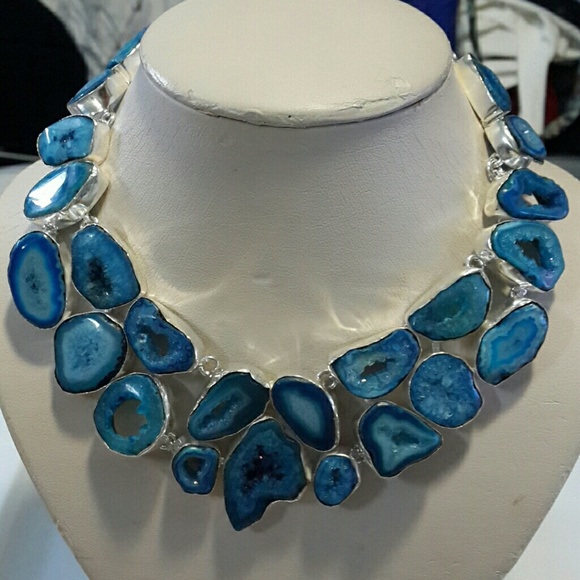 Brand new blue geode necklace
