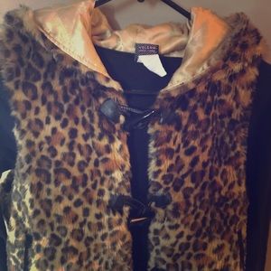 Furry cheetah print hoodie vest