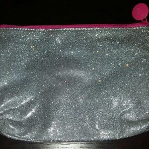Ipsy Cosmetic Make-up Bag Silver Glitter Hot PINK