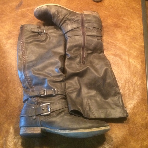 Grey riding boots