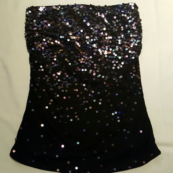 Express Black Sequin Tube Top - Picture 2 of 4